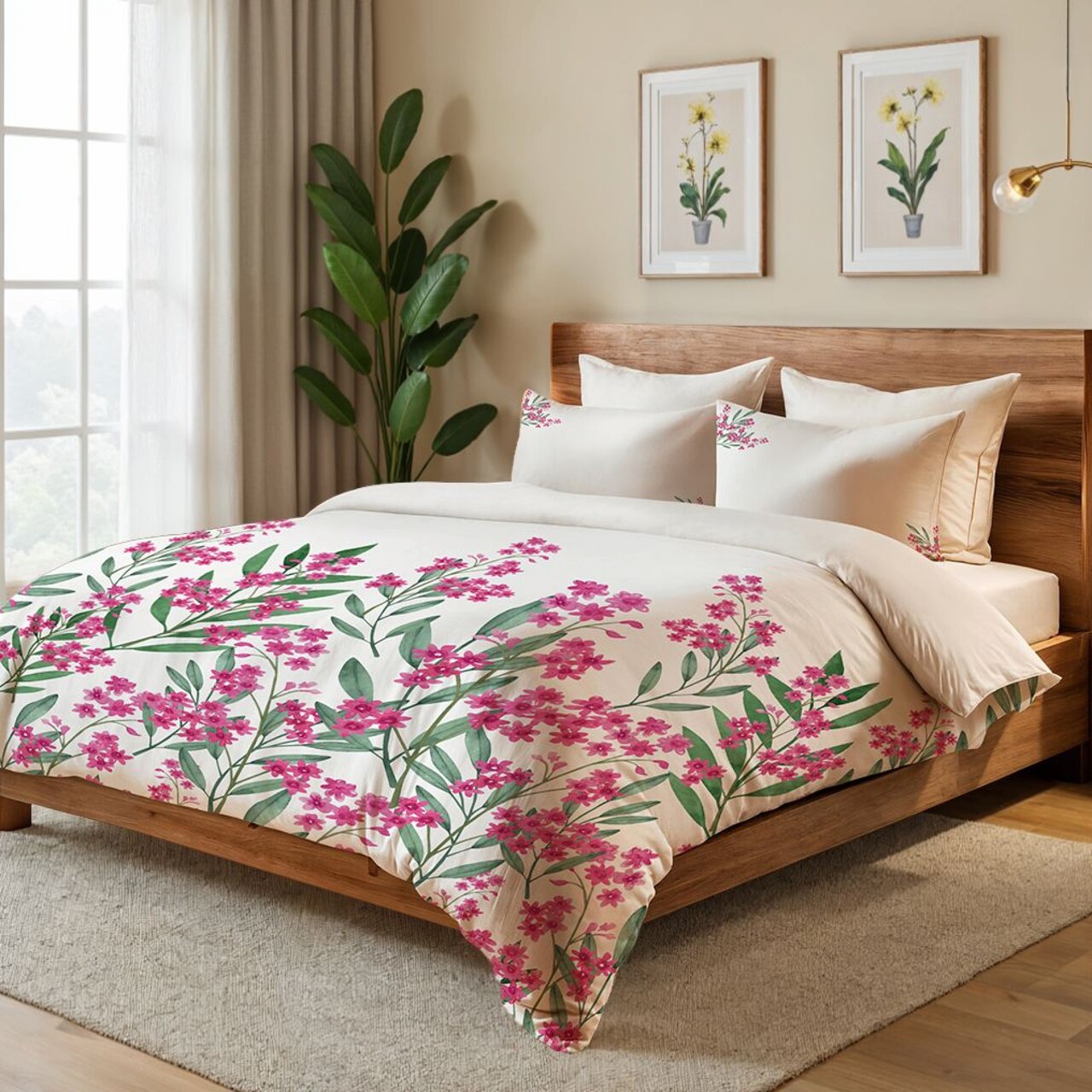 Lenjerie de pat pentru o persoana Single XXL (DE), 2 piese, L'essentiel Maison, Magnolia, Crem / Verde / Roz - imagine 3